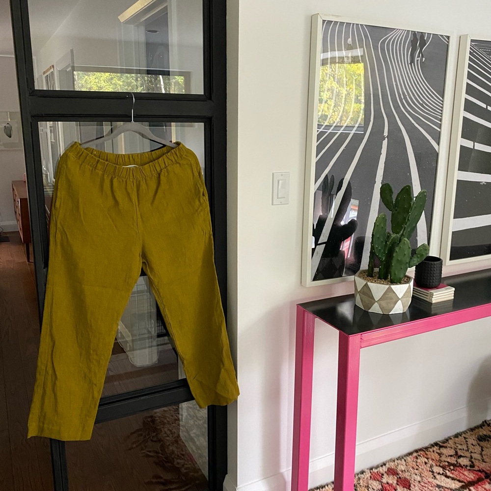 Bryan Walker heavy linen mustard yellow/Chartreuse pants size S